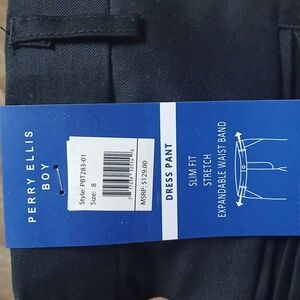 Perry Ellis Black Dress Pants Slim Fit Stretch Expandable Waist Band Size 8